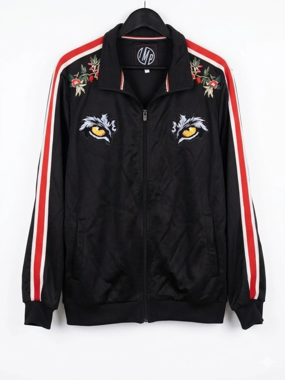 IMP Japan/ Black Embroidered Eye Track Jacket with Red Stripes - Picture 1 of 4